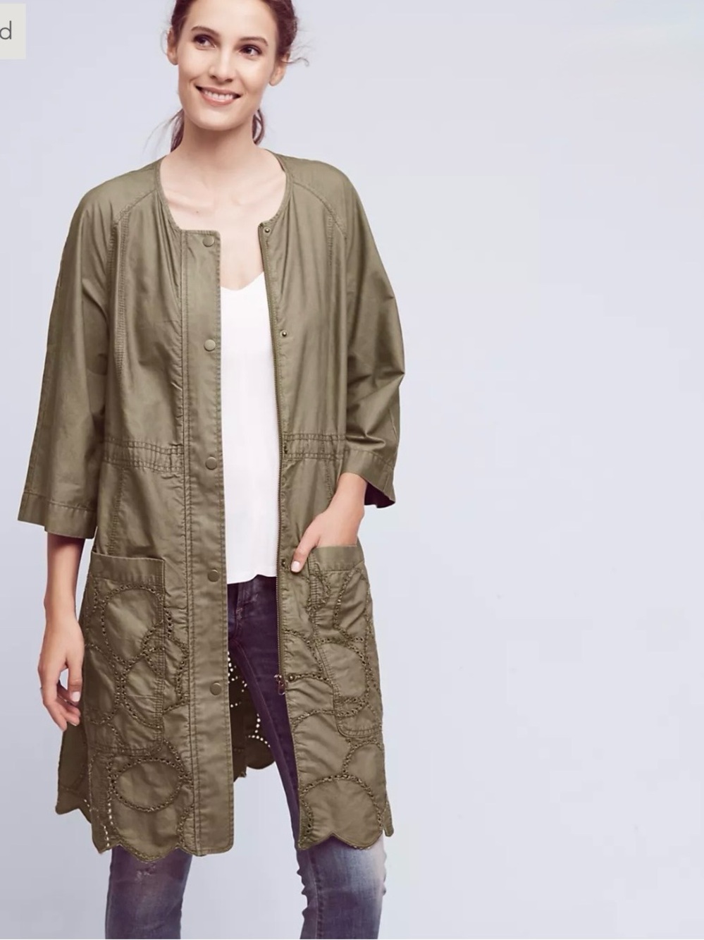 Anthropologie Hei Hei Moss Green Scalloped Anorak Jacket